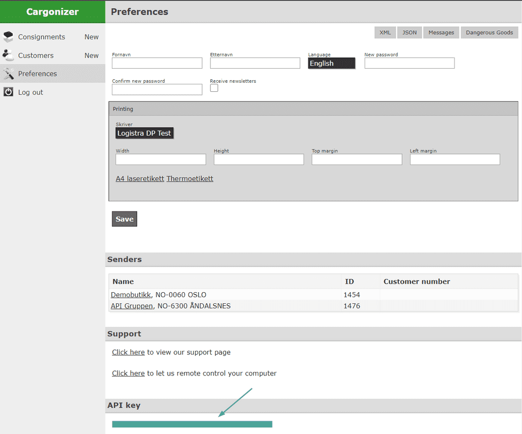 The API Key in Cargonizer