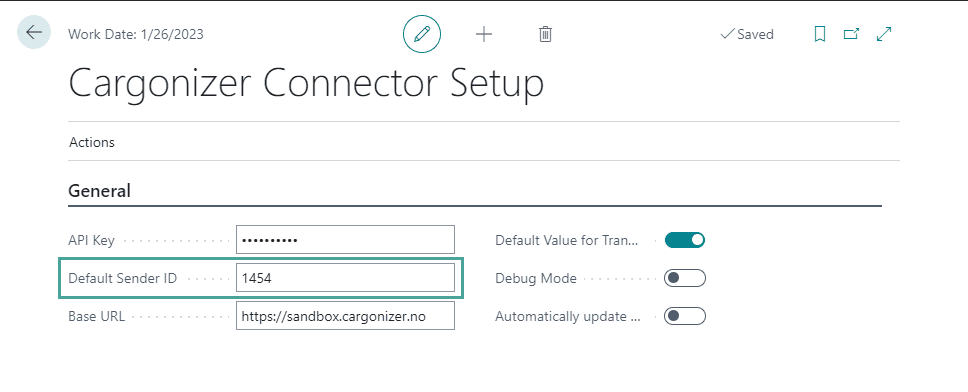 Default Sender ID in Business Central